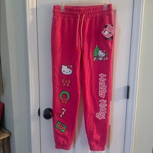Hello Kitty Junior Jogger Pants Fucshia Pink w/Christmas Design Isaac Morris XS